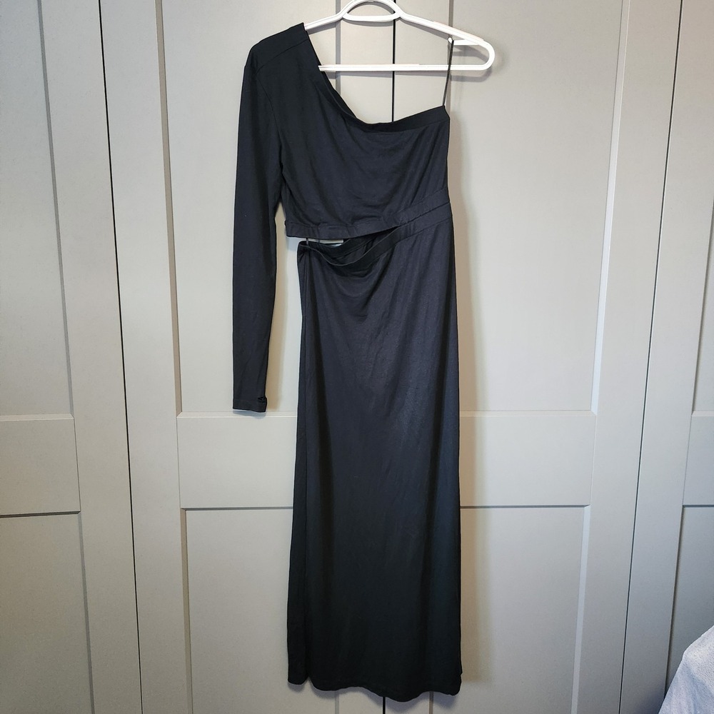 AllSaints Women's Mary Maxi Dress Black One Sleeve Cutout Asymmetrical US 2 UK 6